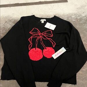 Forever 21 Black Sweater with Cherry Design